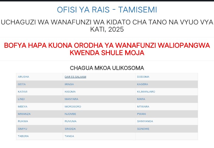 Form Five selection-and-allocation first-selection 2025